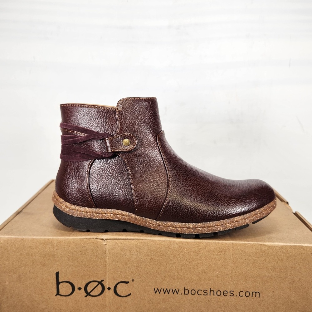b.o.c. Anetta Ankle Boots Women Size 6 Dark Brown Grained Zip Comfort Booties